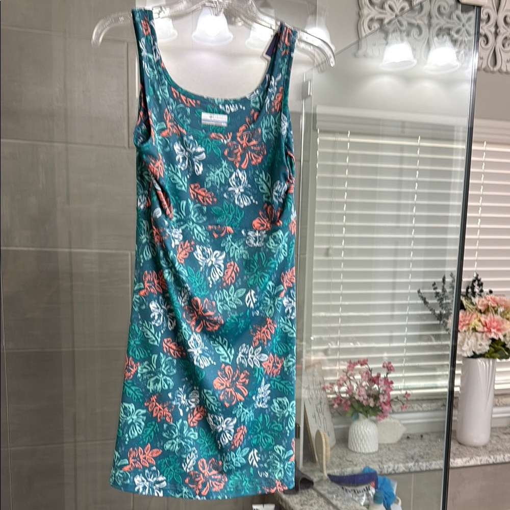 Pink and Blue Floral Mini Sundress Sleeveless Scoop Neck